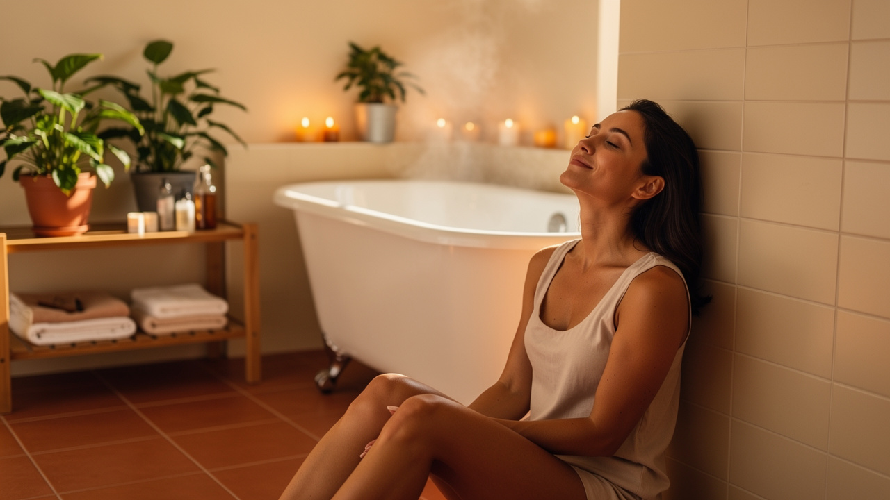 Mom relaxing peacefully in a self-care moment